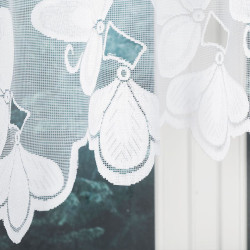 TEODORA · firanka gotowa z podcięciem · biała · motyw kwiatów · 300x120