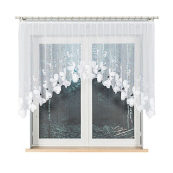 TEODORA · firanka gotowa z podcięciem · biała · motyw kwiatów · 300x120