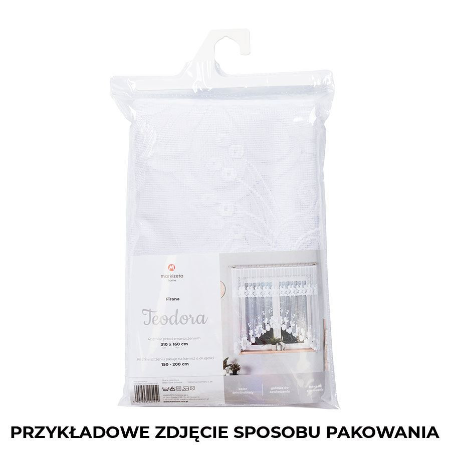 TEODORA · firanka gotowa z podcięciem · biała · motyw kwiatów · 300x120