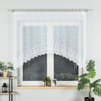 KAROLINA - Firanka gotowa żakardowa z podcięciem na dole - 250x120 cm - kolor biały