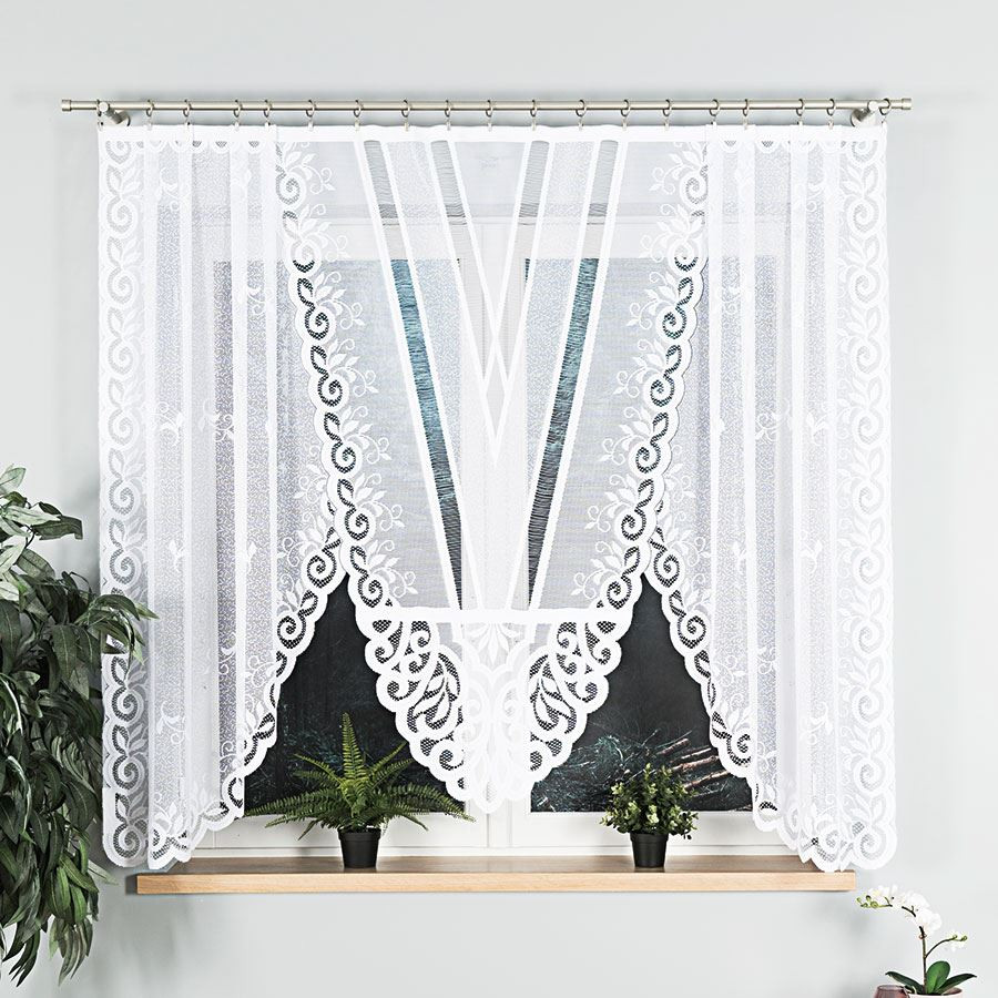 ROZALIA - Firanka gotowa żakardowa z podcięciem na dole - 250x160 cm - kolor biały