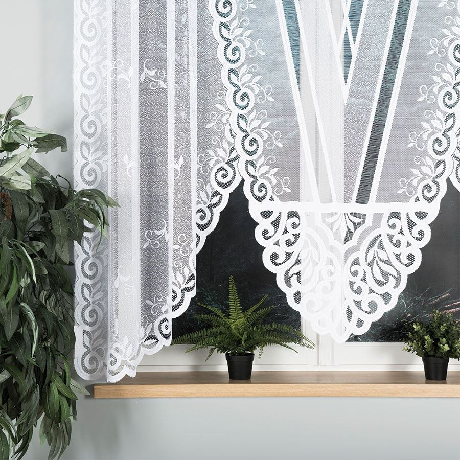 ROZALIA - Firanka gotowa żakardowa z podcięciem na dole - 250x160 cm - kolor biały