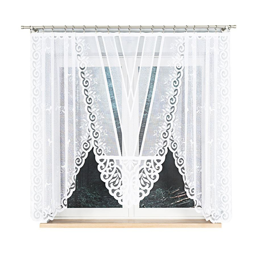 ROZALIA - Firanka gotowa żakardowa z podcięciem na dole - 250x160 cm - kolor biały