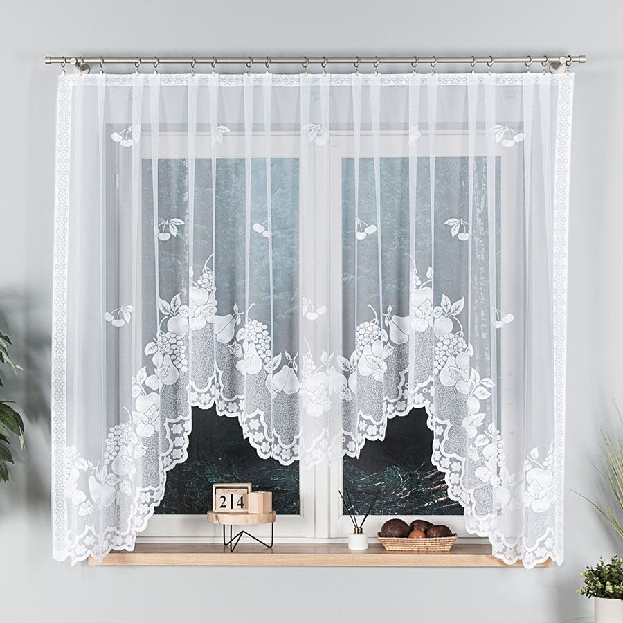 PENELOPE · firanka gotowa z podcięciem · biała · klasyczny wzór · 300x160