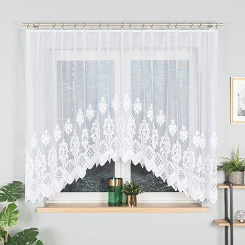 LUDMIŁA - Firanka gotowa żakardowa z podcięciem na dole - 300x160 cm - kolor biały