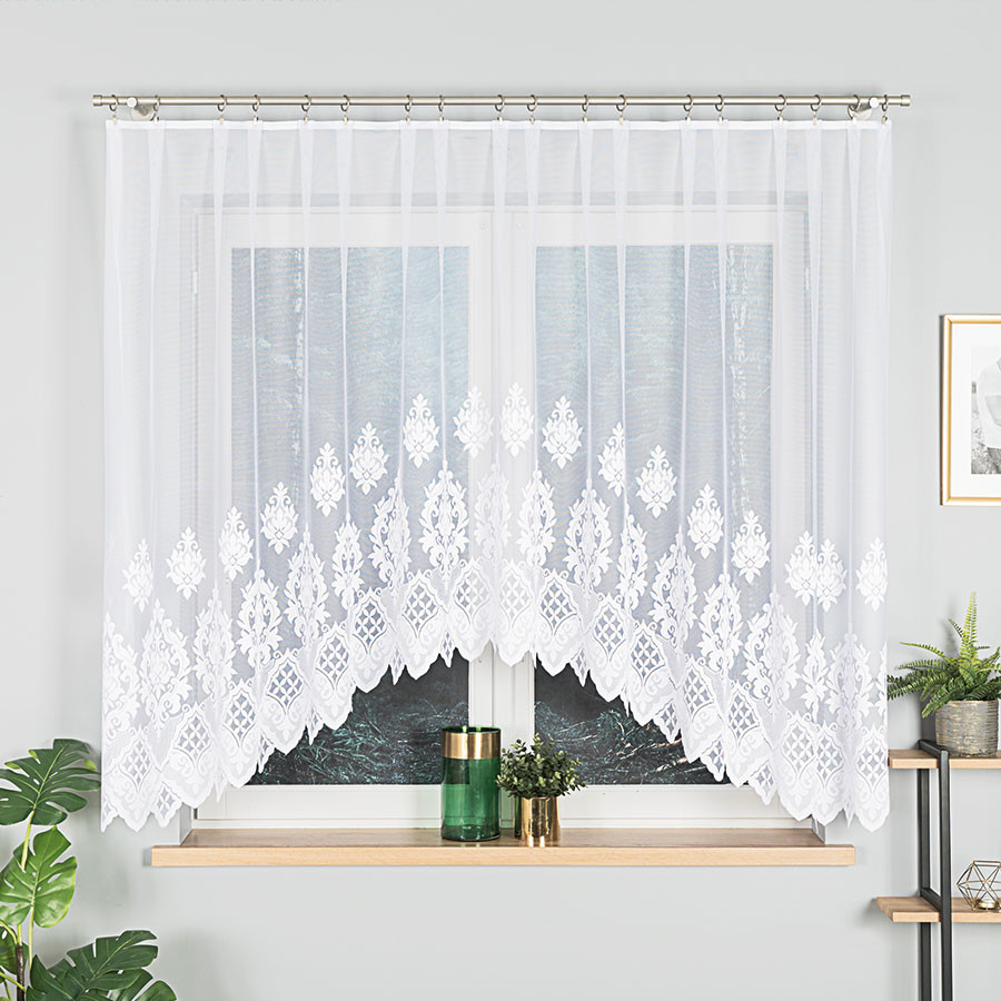 LUDMIŁA - Firanka gotowa żakardowa z podcięciem na dole - 300x160 cm - kolor biały