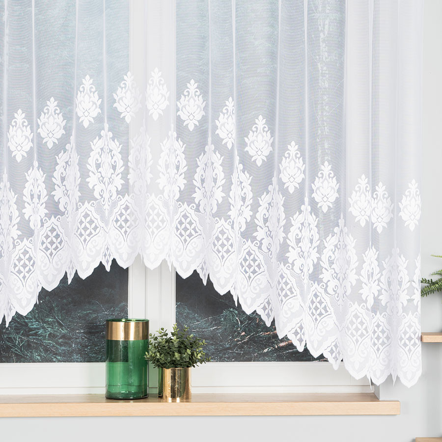 LUDMIŁA - Firanka gotowa żakardowa z podcięciem na dole - 300x160 cm - kolor biały