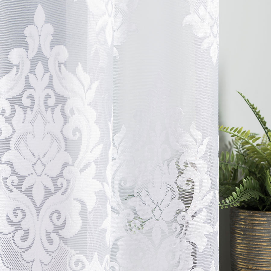 LUDMIŁA - Firanka gotowa żakardowa z podcięciem na dole - 300x160 cm - kolor biały