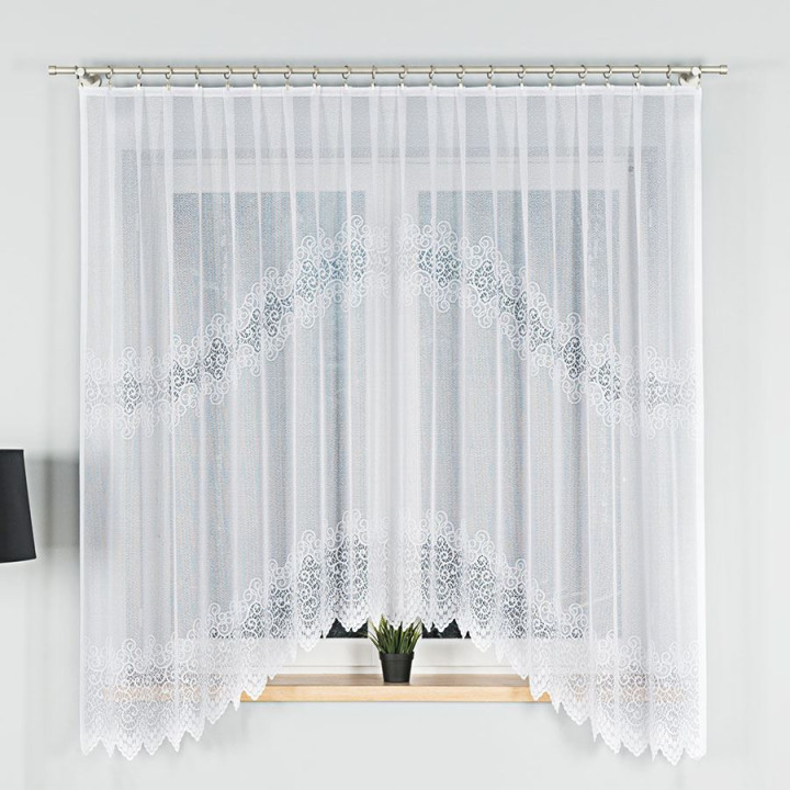 VIOLETTA - Firanka gotowa żakardowa z podcięciem na dole - 300x180 cm - kolor biały