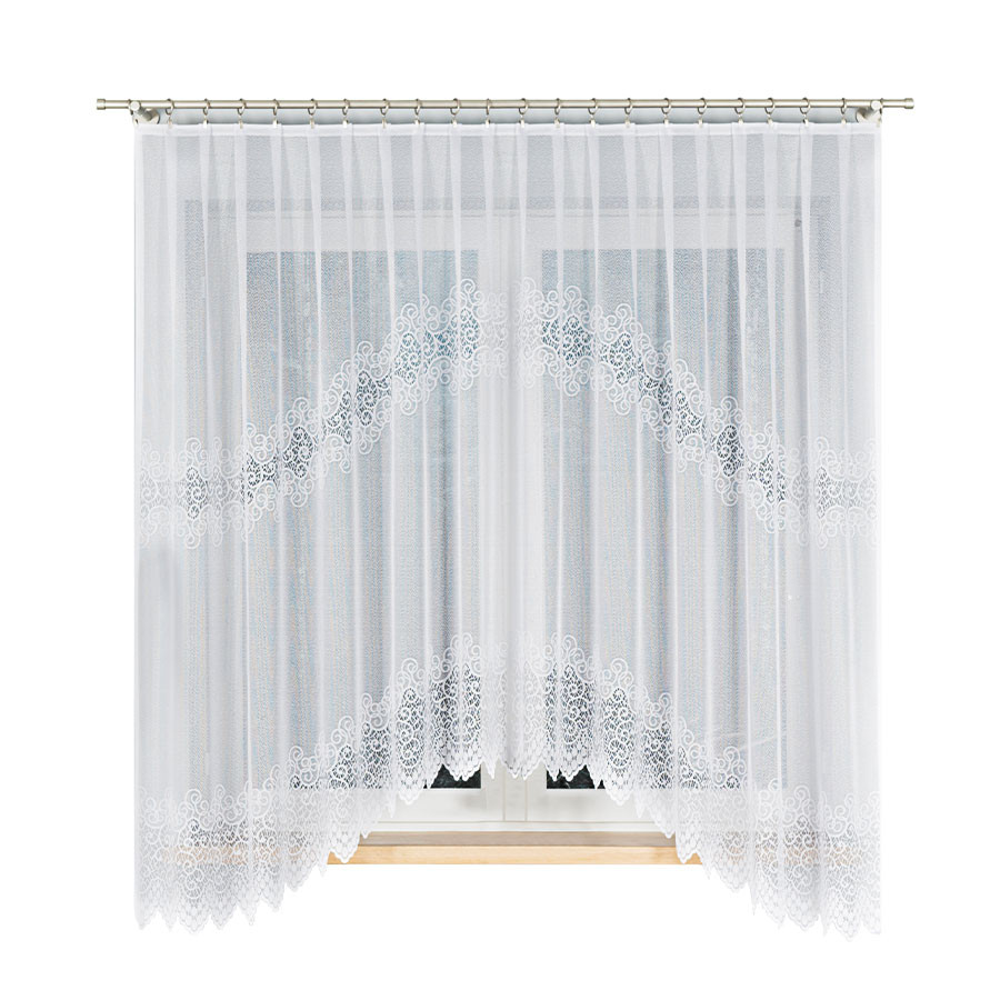 VIOLETTA - Firanka gotowa żakardowa z podcięciem na dole - 300x180 cm - kolor biały