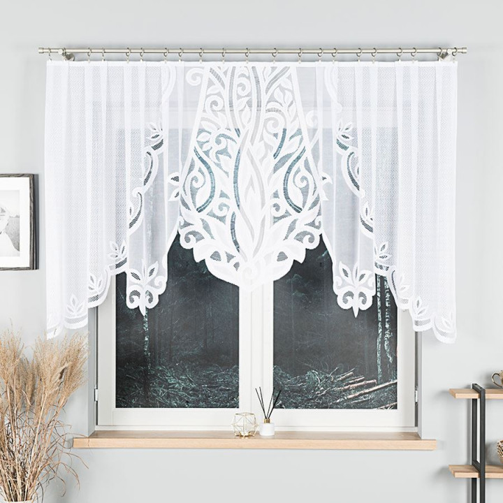 POLA - Firanka gotowa żakardowa z podcięciem na dole - 300x120 cm - kolor biały