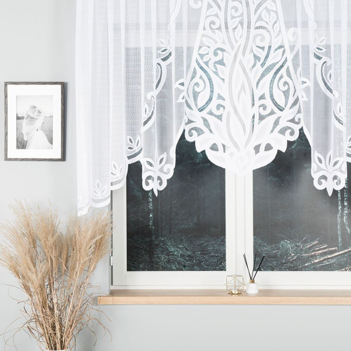 POLA - Firanka gotowa żakardowa z podcięciem na dole - 300x120 cm - kolor biały