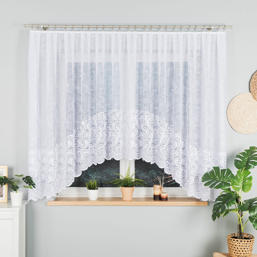 KINGA - Firanka gotowa żakardowa z podcięciem na dole - 400x160 cm - kolor biały