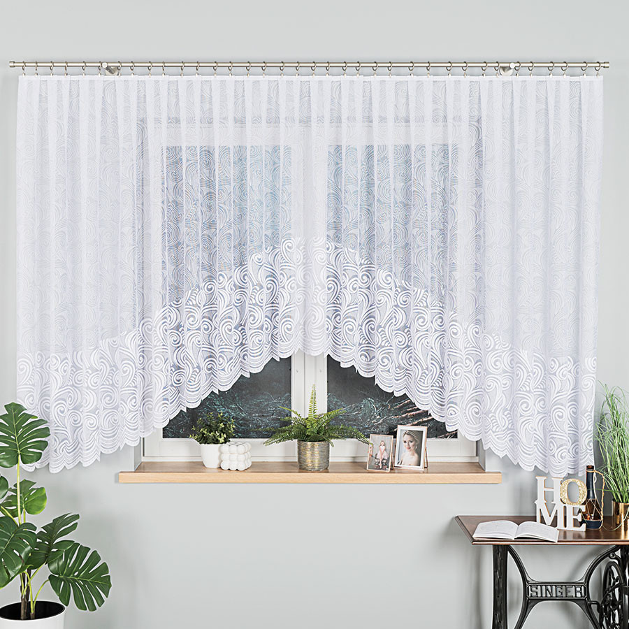 KINGA - Firanka gotowa żakardowa z podcięciem na dole - 500x160 cm - kolor biały