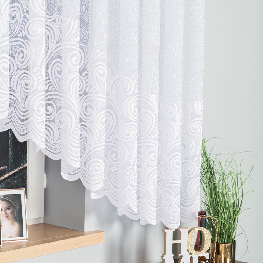 KINGA - Firanka gotowa żakardowa z podcięciem na dole - 500x160 cm - kolor biały