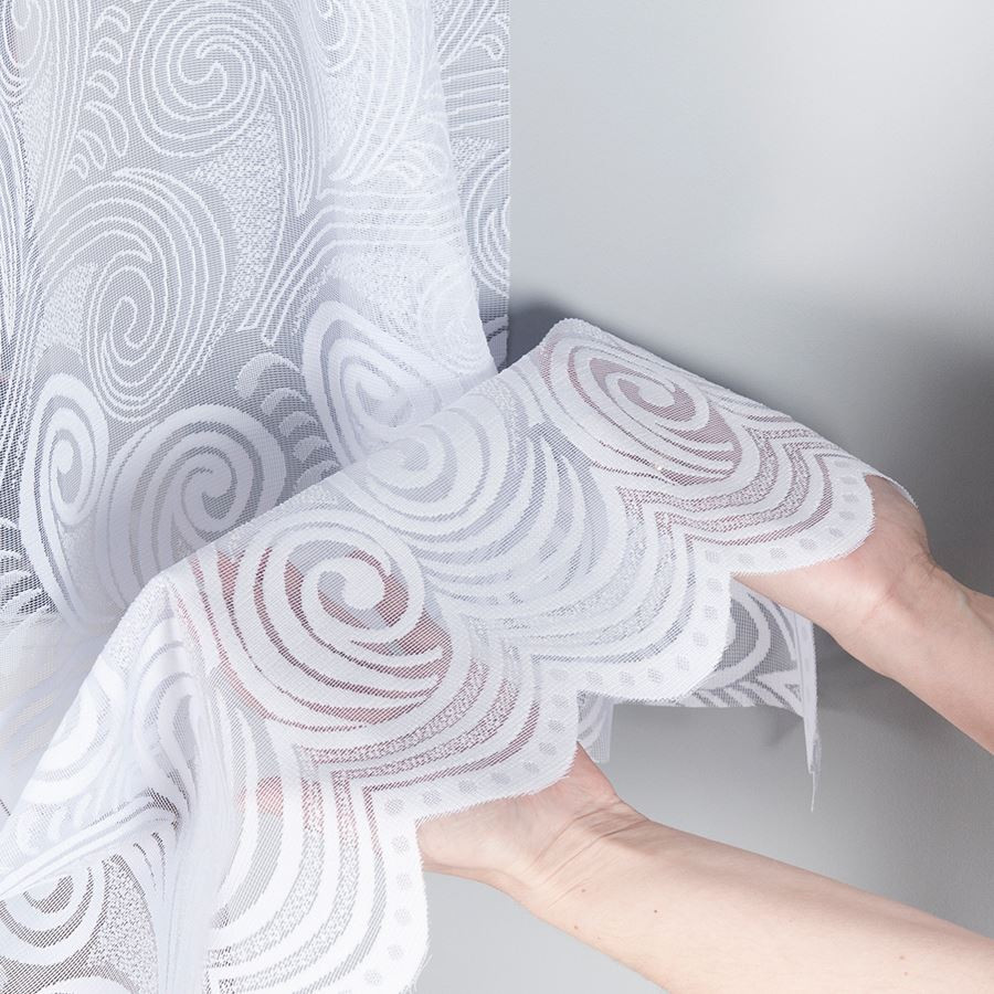 KINGA - Firanka gotowa żakardowa z podcięciem na dole - 500x160 cm - kolor biały