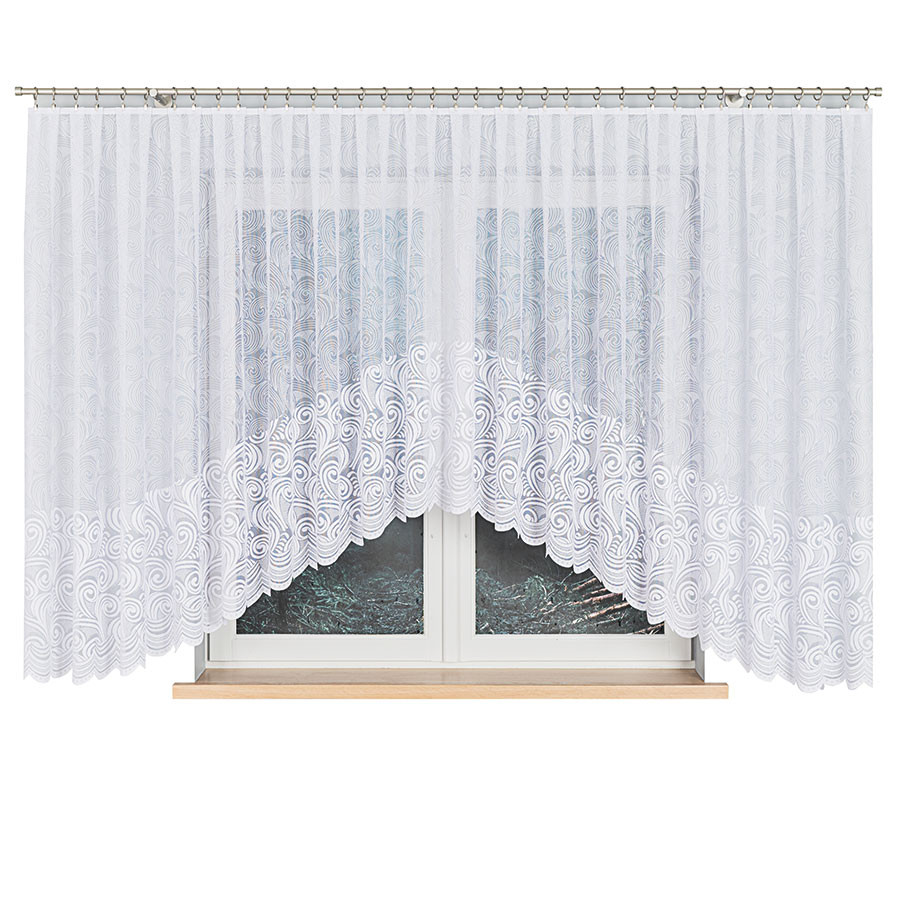 KINGA - Firanka gotowa żakardowa z podcięciem na dole - 500x160 cm - kolor biały
