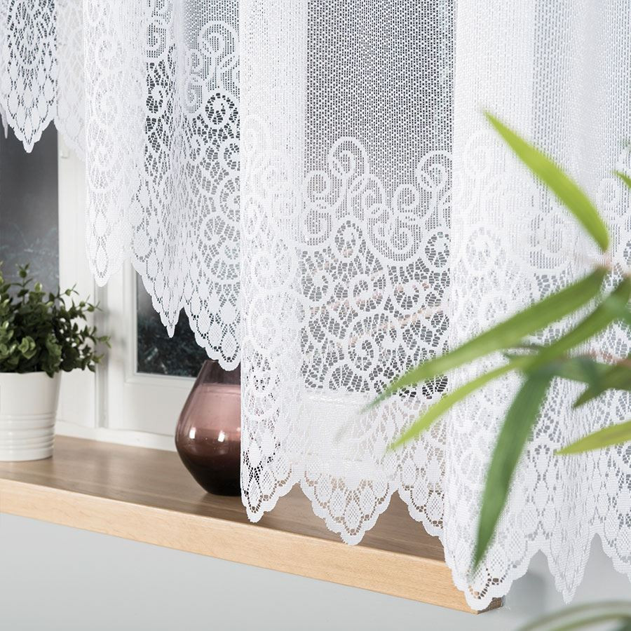 VIOLETTA · firanka gotowa z podcięciem · biała · wzór klasyczny · 420x160