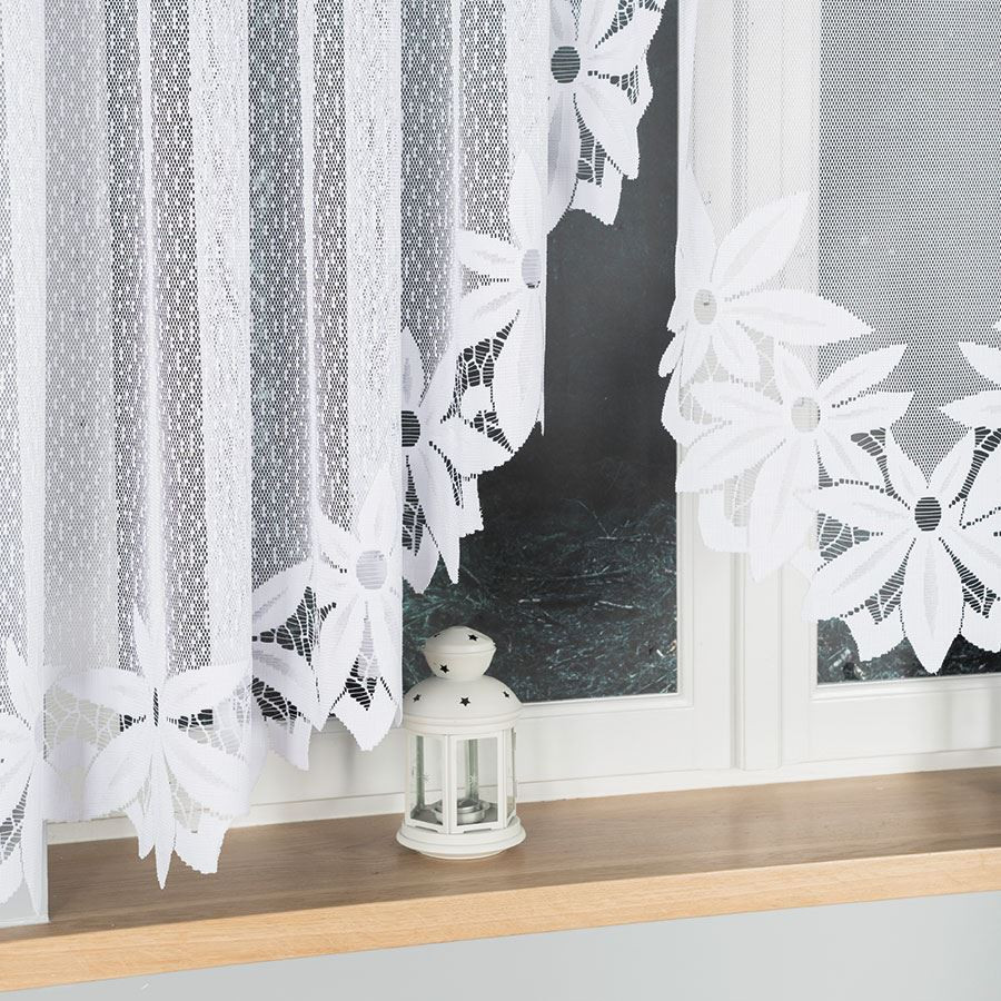 JADWIGA · Firanka gotowa · biała · kwiaty i pasy · 300x160