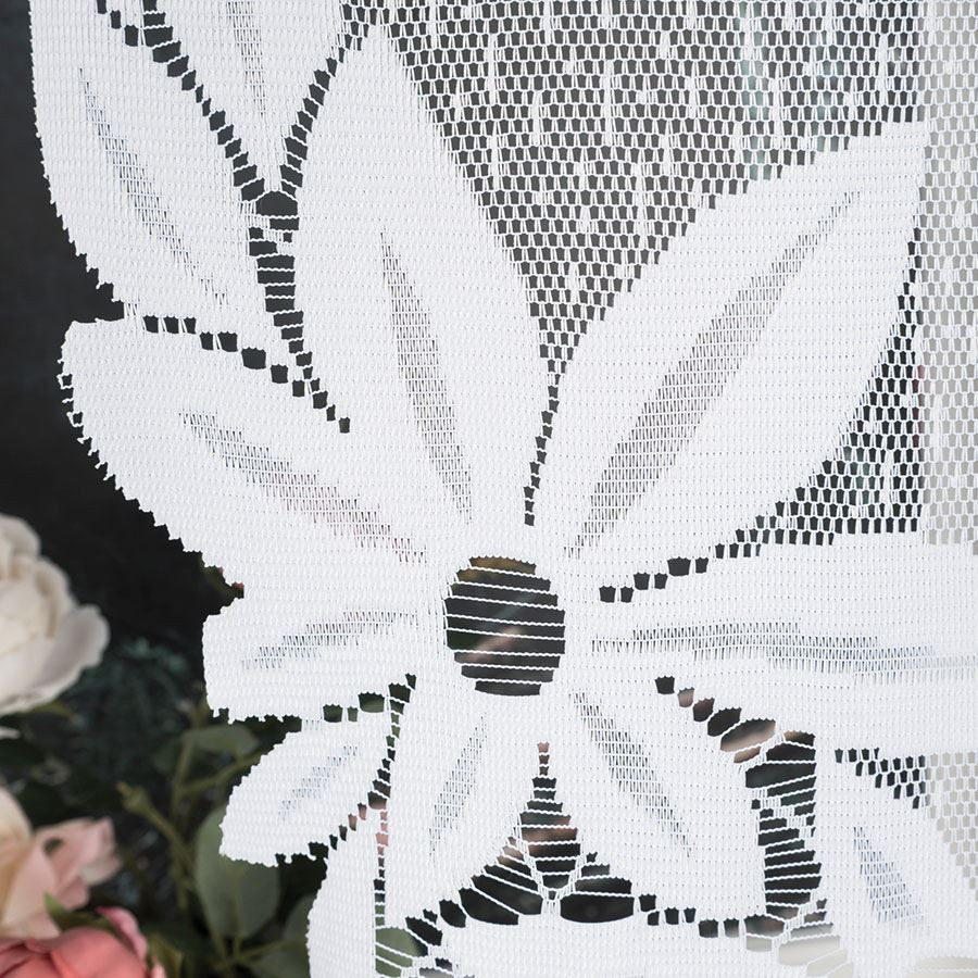 JADWIGA · Firanka gotowa · biała · kwiaty i pasy · 300x160