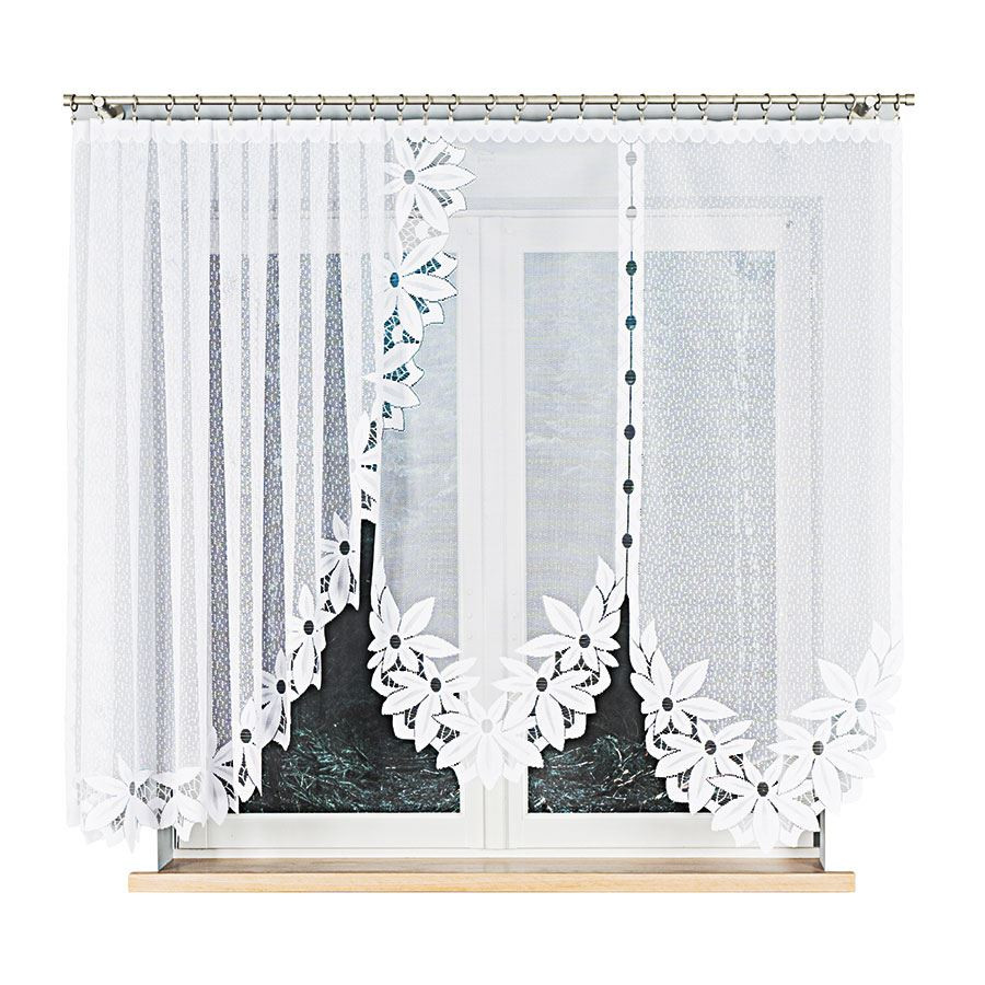 JADWIGA · Firanka gotowa · biała · kwiaty i pasy · 300x160