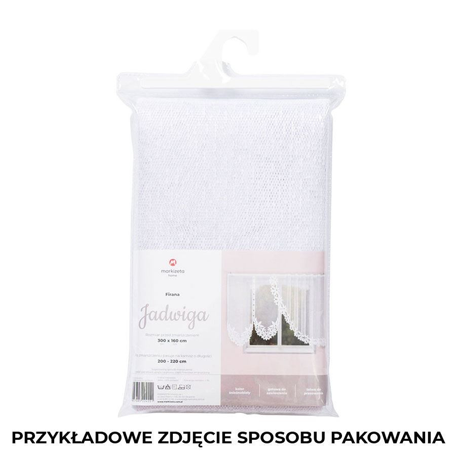 JADWIGA · Firanka gotowa · biała · kwiaty i pasy · 300x160