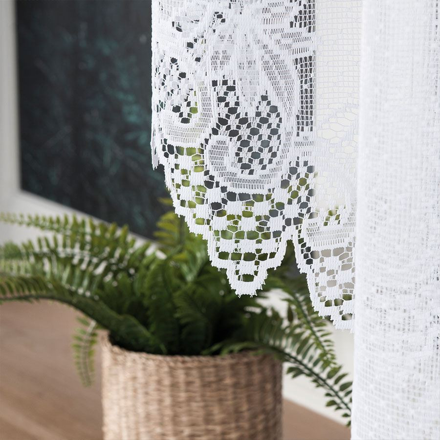 ELŻBIETA - Firanka gotowa żakardowa z podcięciem na dole - 600x160 cm - kolor biały