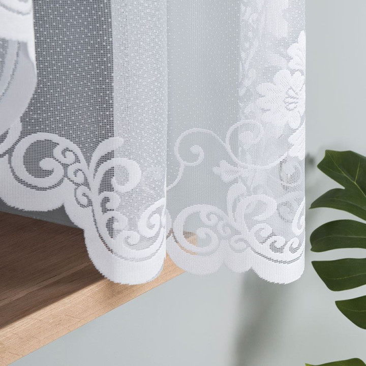 FUKSJA · firanka gotowa z podcięciem · biała · kwiaty i ornamenty · 320x160 cm