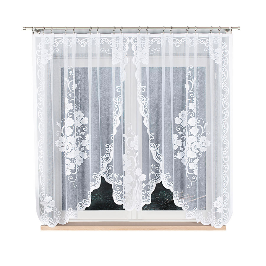 FUKSJA · firanka gotowa z podcięciem · biała · kwiaty i ornamenty · 320x160 cm