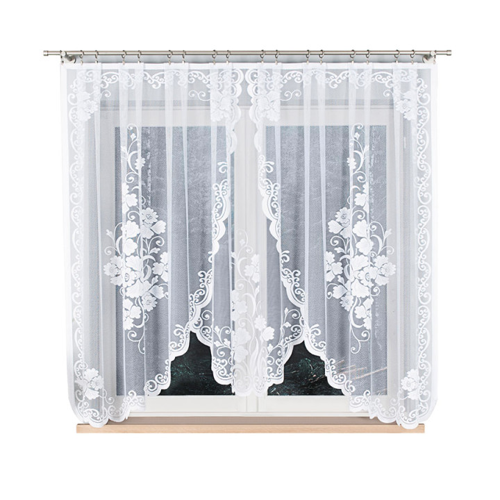 FUKSJA · firanka gotowa z podcięciem · biała · kwiaty i ornamenty · 320x160 cm