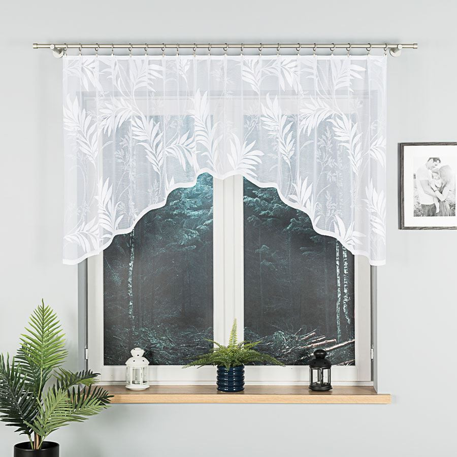 KAJA - Firanka gotowa żakardowa z podcięciem na dole - 250x100 cm - kolor biały