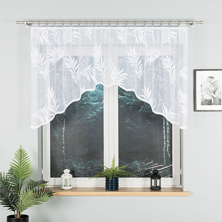 KAJA - Firanka gotowa żakardowa z podcięciem na dole - 250x100 cm - kolor biały