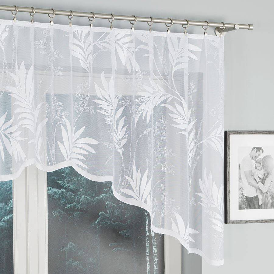 KAJA - Firanka gotowa żakardowa z podcięciem na dole - 250x100 cm - kolor biały