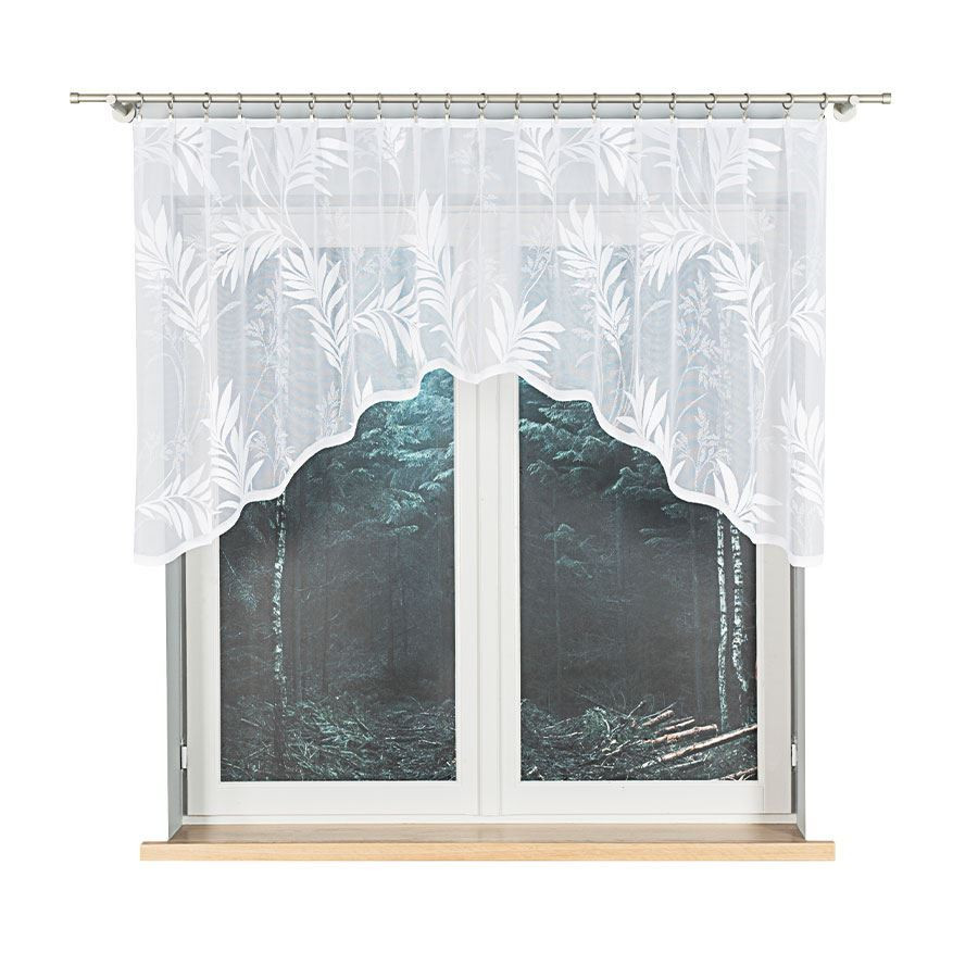 KAJA - Firanka gotowa żakardowa z podcięciem na dole - 250x100 cm - kolor biały