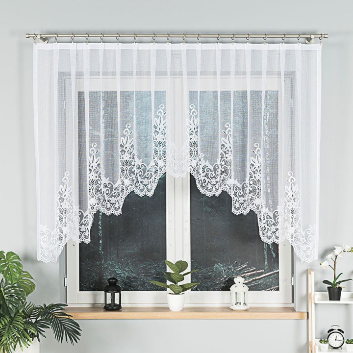 BERENIKA - Firanka gotowa żakardowa z podcięciem na dole - 330x130 cm - kolor biały