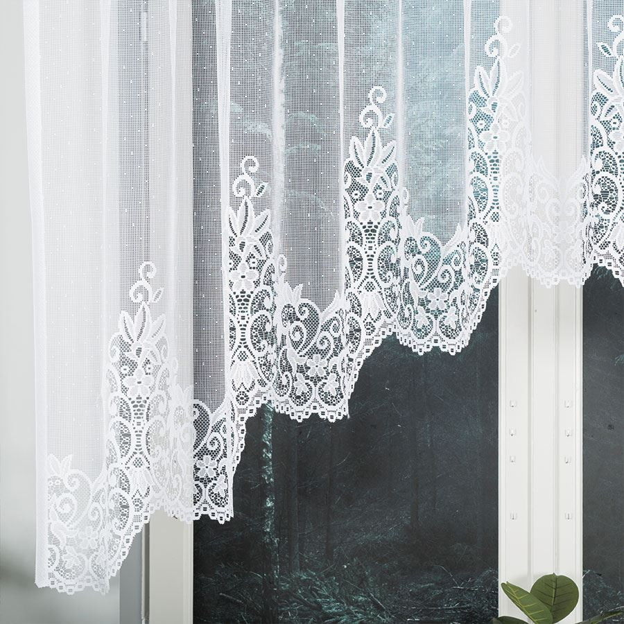 BERENIKA - Firanka gotowa żakardowa z podcięciem na dole - 330x130 cm - kolor biały