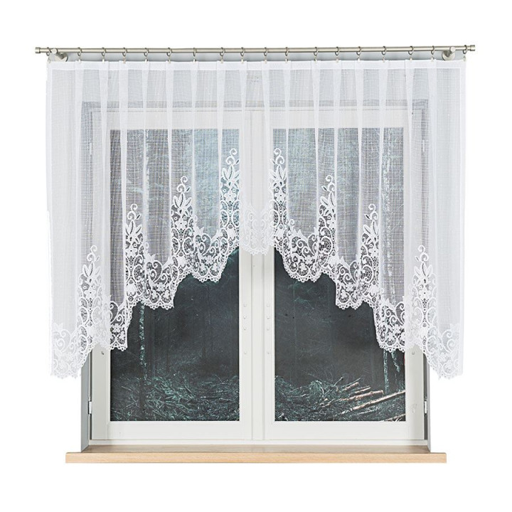 BERENIKA - Firanka gotowa żakardowa z podcięciem na dole - 330x130 cm - kolor biały