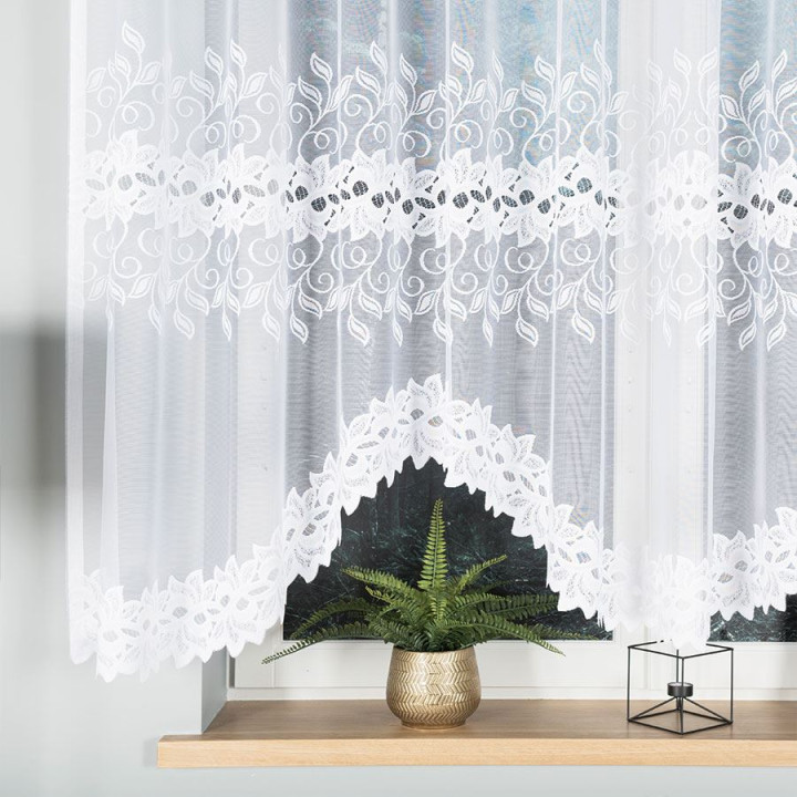 BASTIA · Firanka gotowa żakardowa z podcięciem na dole · 300x150 cm · kolor biały