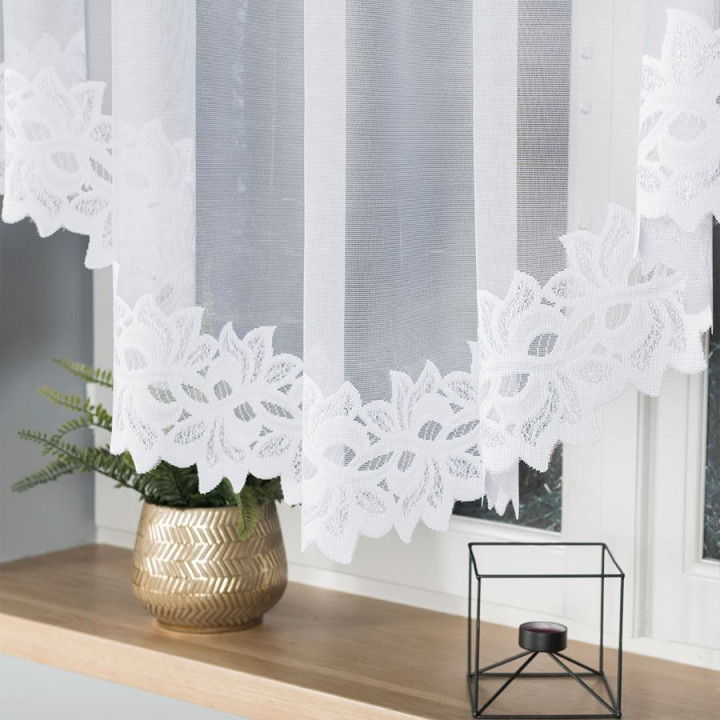 BASTIA · Firanka gotowa żakardowa z podcięciem na dole · 300x150 cm · kolor biały