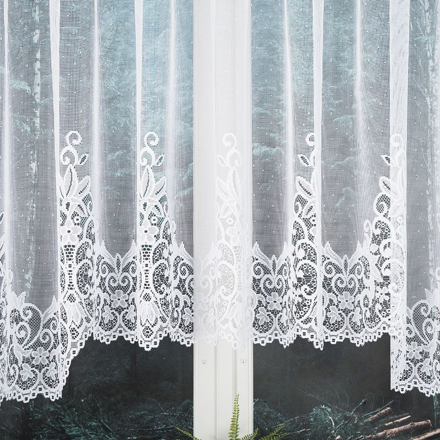 BERENIKA · Firanka gotowa żakardowa z podcięciem na dole · 430x160 cm · kolor biały