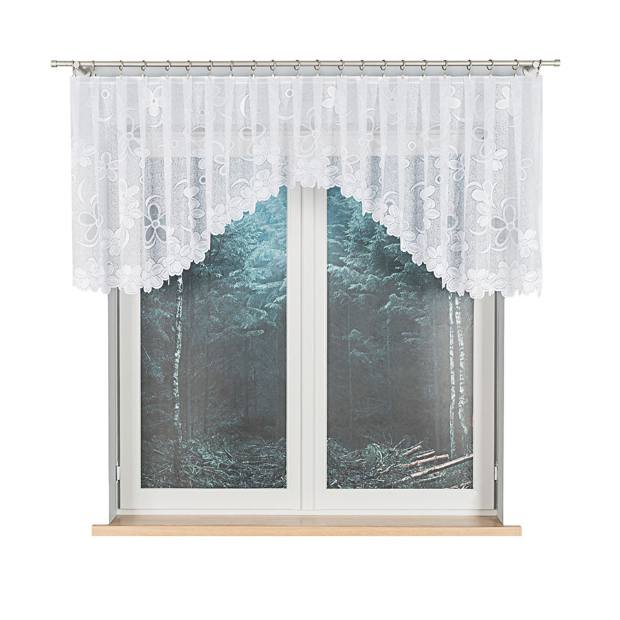 RENATA - Firanka gotowa żakardowa z podcięciem na dole - 350x80 cm - kolor biały