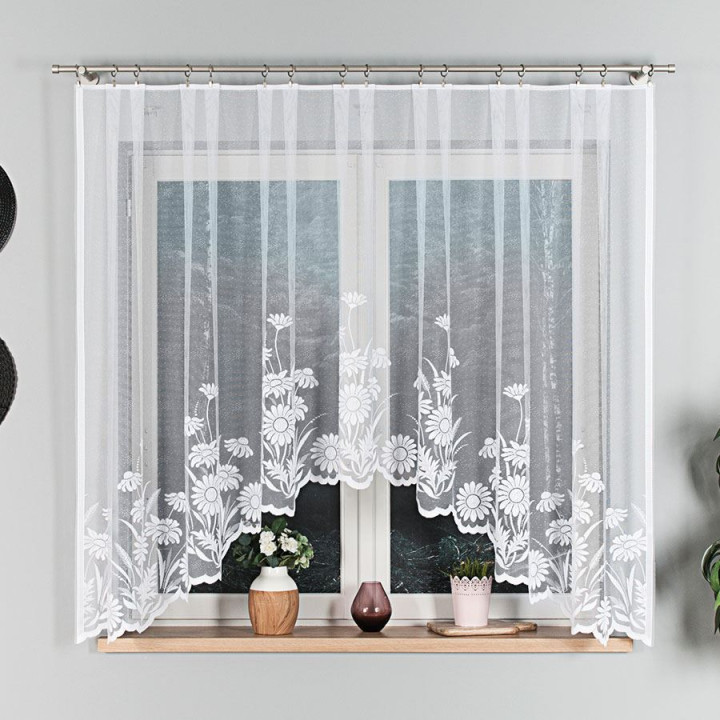 ARALIA · firanka gotowa · biała · kwiatowy wzór · 300x160 cm