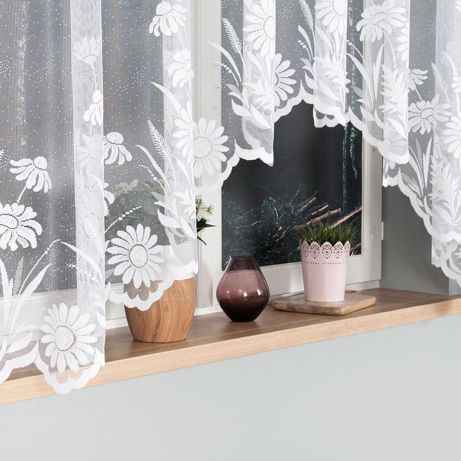 ARALIA · firanka gotowa · biała · kwiatowy wzór · 300x160 cm
