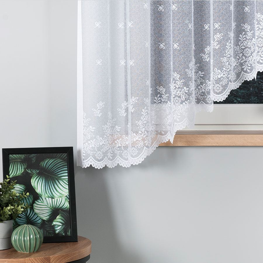 KAROLINA · Firanka gotowa żakardowa z podcięciem na dole · 400x170 cm · kolor biały