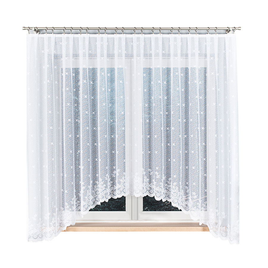 KAROLINA · Firanka gotowa żakardowa z podcięciem na dole · 400x170 cm · kolor biały