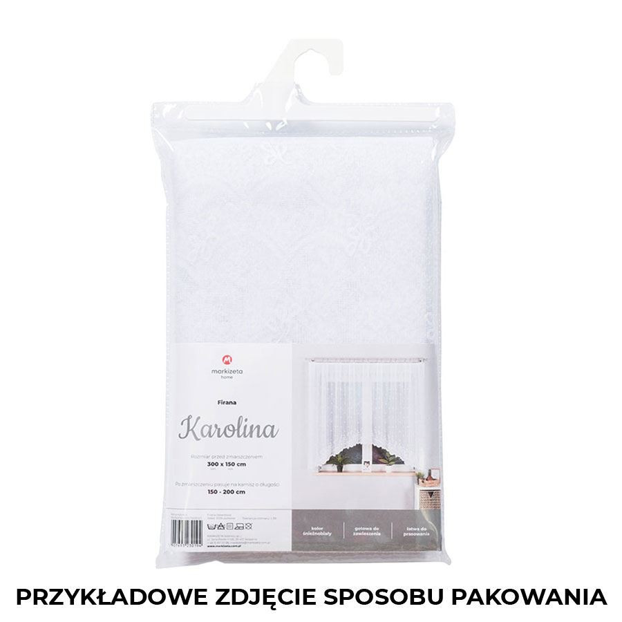 KAROLINA · Firanka gotowa żakardowa z podcięciem na dole · 400x170 cm · kolor biały