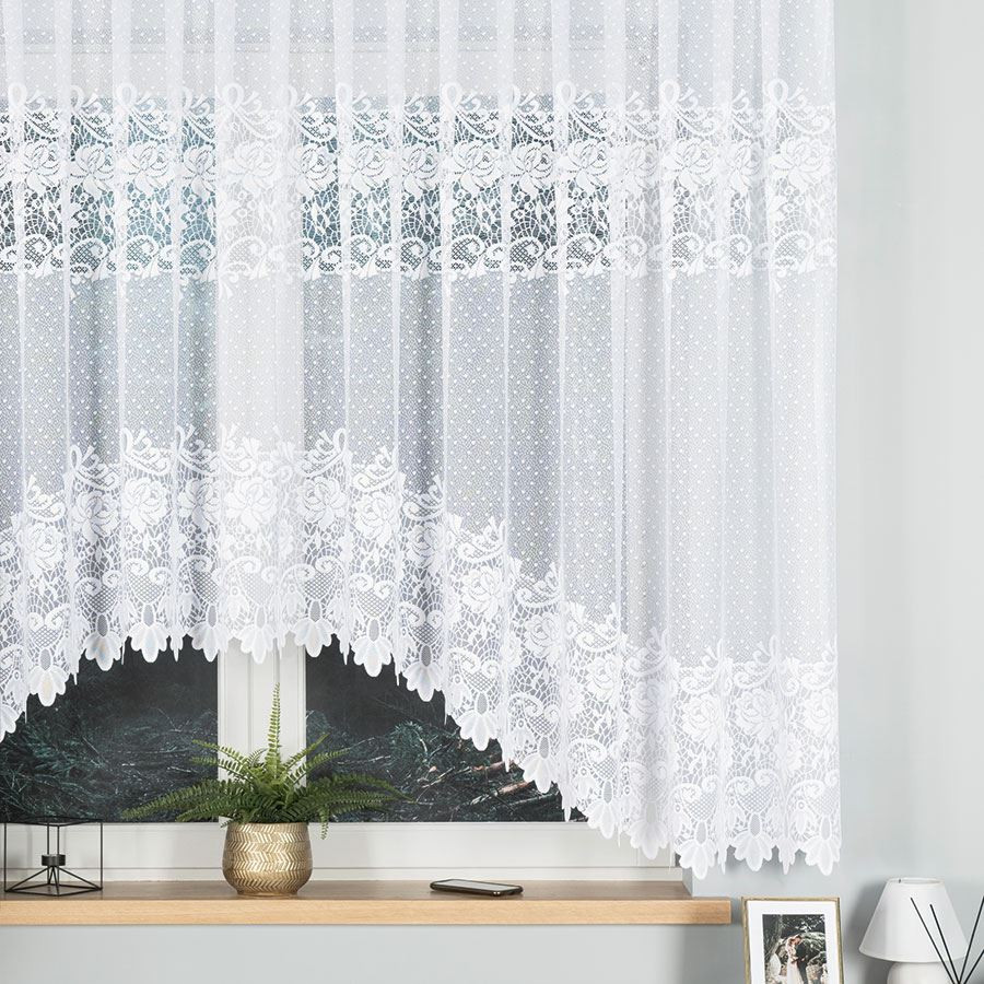 DEMETRIA - Firanka gotowa żakardowa z podcięciem na dole - 400x160 cm - kolor biały