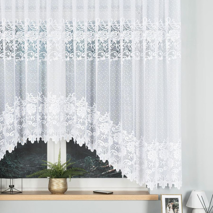 DEMETRIA - Firanka gotowa żakardowa z podcięciem na dole - 400x160 cm - kolor biały