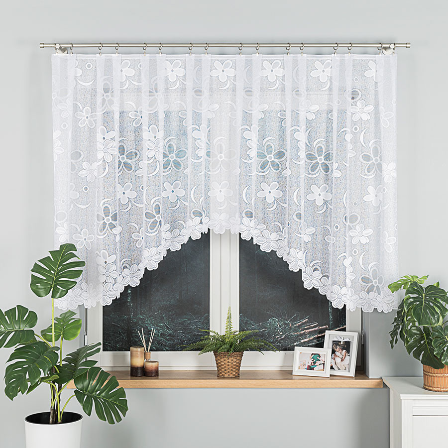 RENATA - Firanka gotowa żakardowa z podcięciem na dole - 300x130 cm - kolor biały