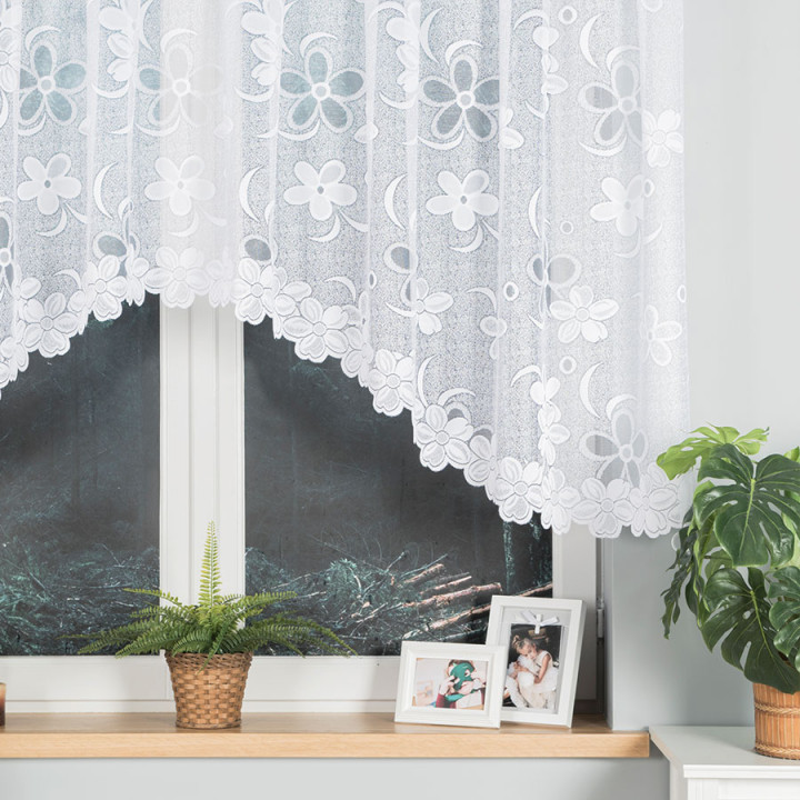 RENATA - Firanka gotowa żakardowa z podcięciem na dole - 300x130 cm - kolor biały